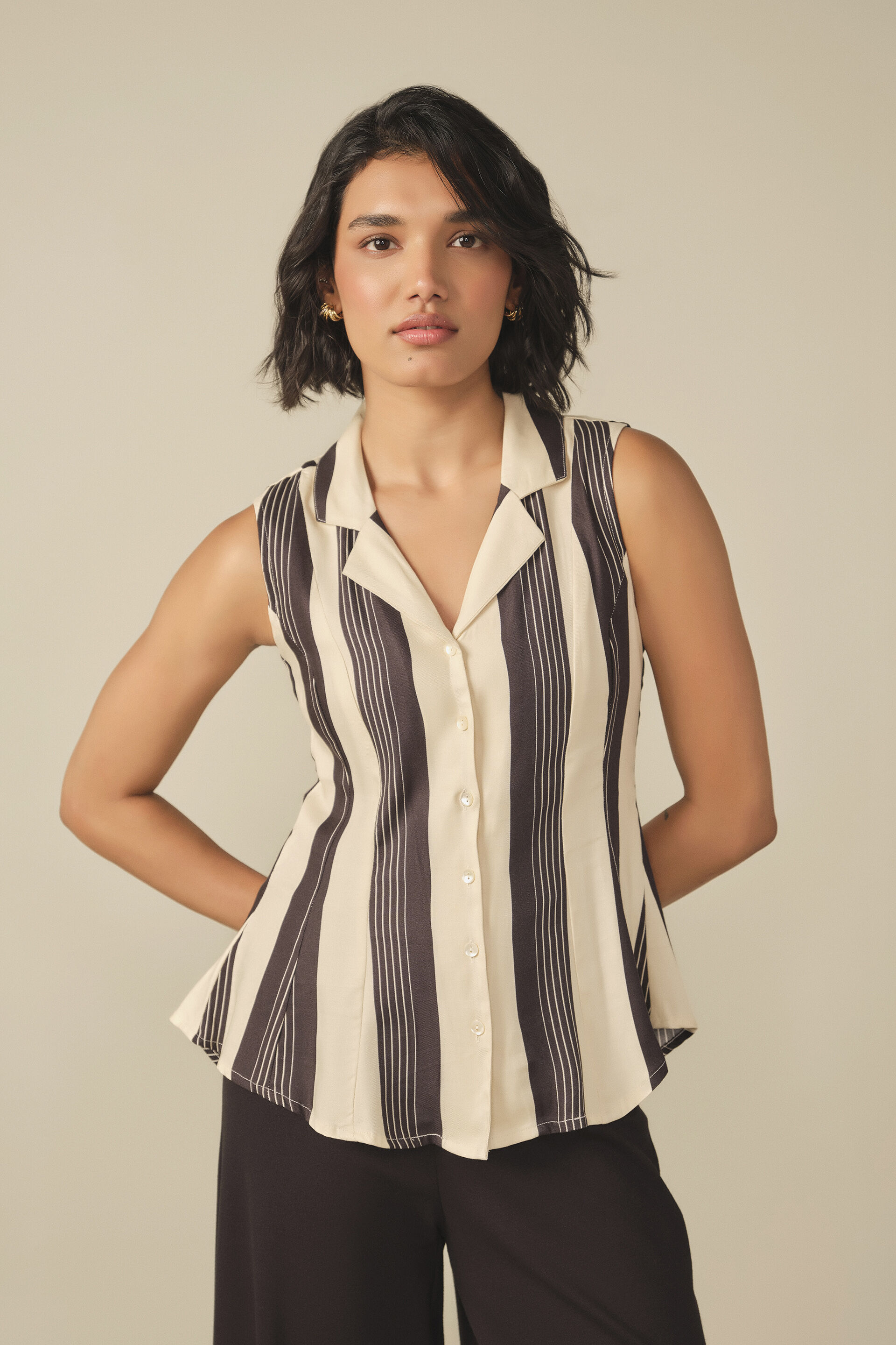 Striped Sleeveless Top in Cream